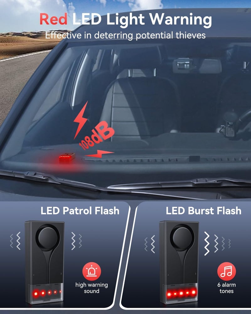 ELECTOP Car Vibration Sound & Light Alarm with Remote, 108dB Automobile Anti-Theft Vibration Alert, Anti-Theft LED Flashing Security Light Wireless Remote Vibration Car Alert Vehicle Security Alarm - Image 4